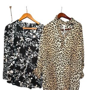 H&M Leopard and Simply Emma Floral Plus Size Women's Tops Bundle Lot Size 2X